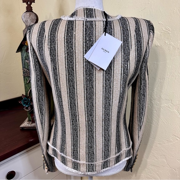NWT! Balmain Striped Piqué Jacket Sz. 36 - Picture 6 of 11